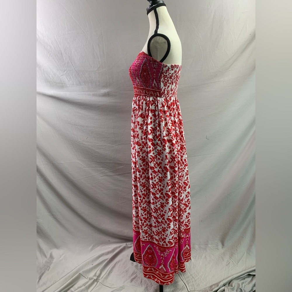 LAST ONE 🔥 Red/Pink  Boho Floral Print Tube Dress - Picture 9 of 10